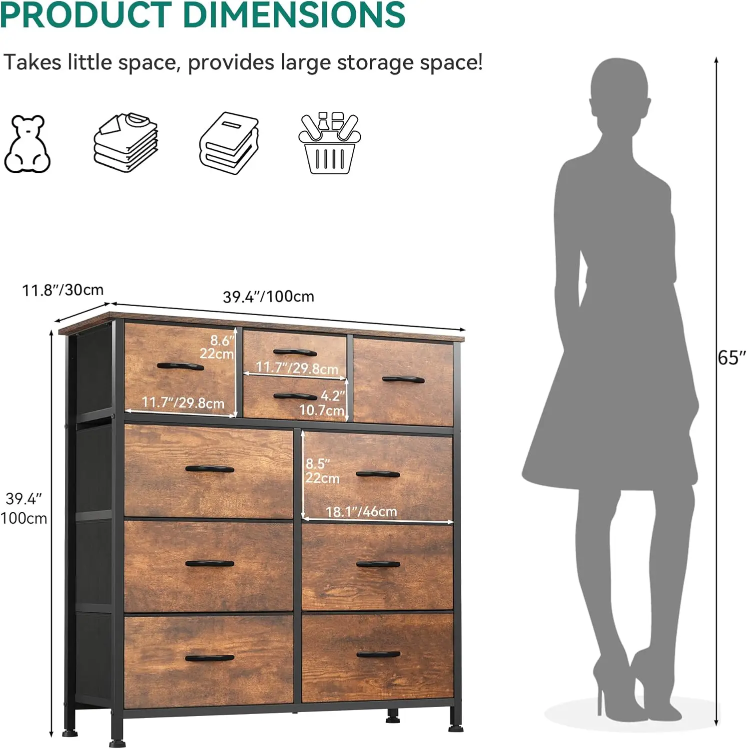 

Yitahome 10 Drawer Dresser, Dresser For Bedroom, Fabric Storage Dresser, Chest Of Drawers For Living Room, Hallway, Closets -
