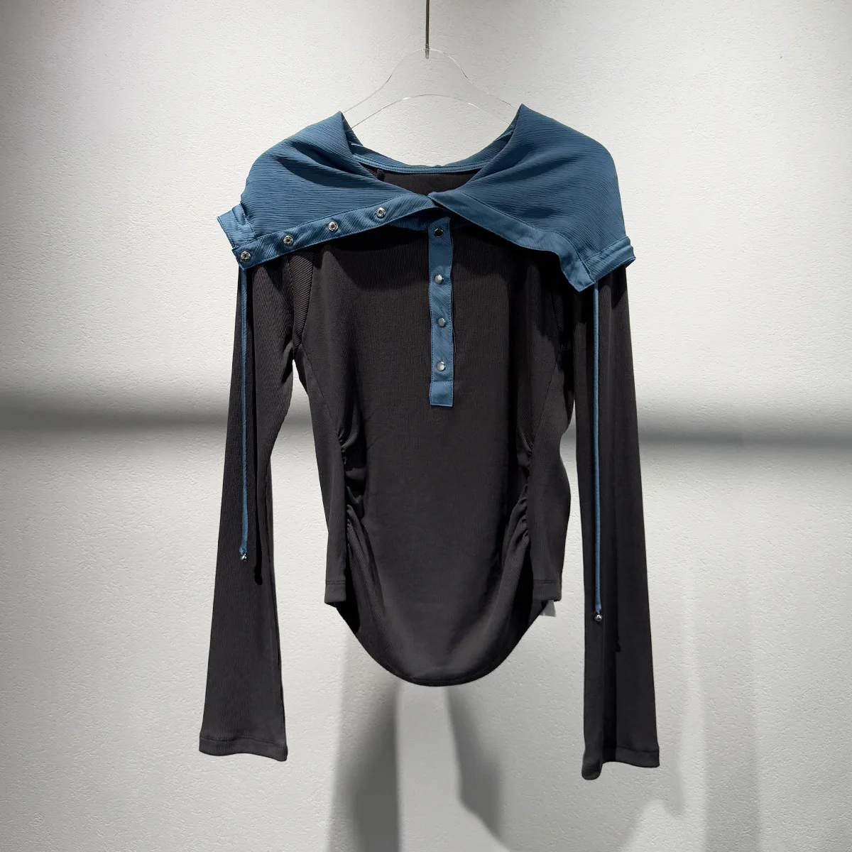 

2025 New Navy Collar Hooded Color-Contrast Patchwork Knit Shrug-Waist Top y2k clothes