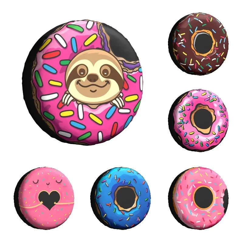 Cute Sloth Donut Spare Tire Cover Waterproof Dust-Proof Doughnut Wheel Covers for Jeep Pajero 14