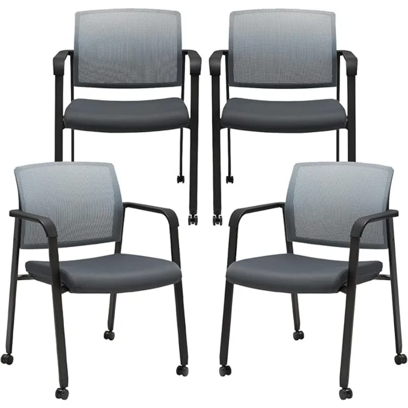 Mesh Back Stacking Arm Chairs with Upholstered Fabric Seat and Lumber Support for Office School