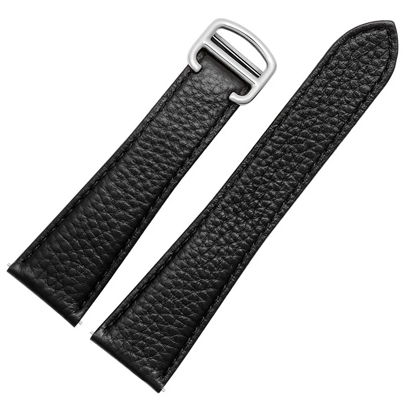 17 20 22 23 24mm 25mm Genuine Leather Watch Strap for Cartier Tank London Solo Lychee textured cowhide Watchband Men Women band view 5