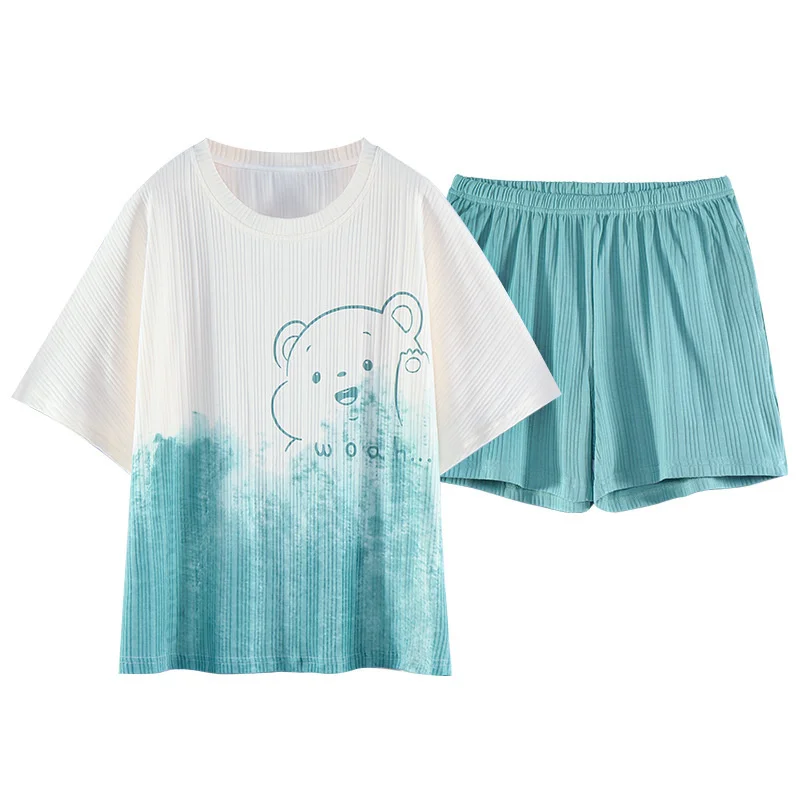 

Pajamas Women's Summer Short Sleeve Shorts Pure Cotton Casual Sweet Lovely Student Size Girls' Home Wear Can Be Worn Out