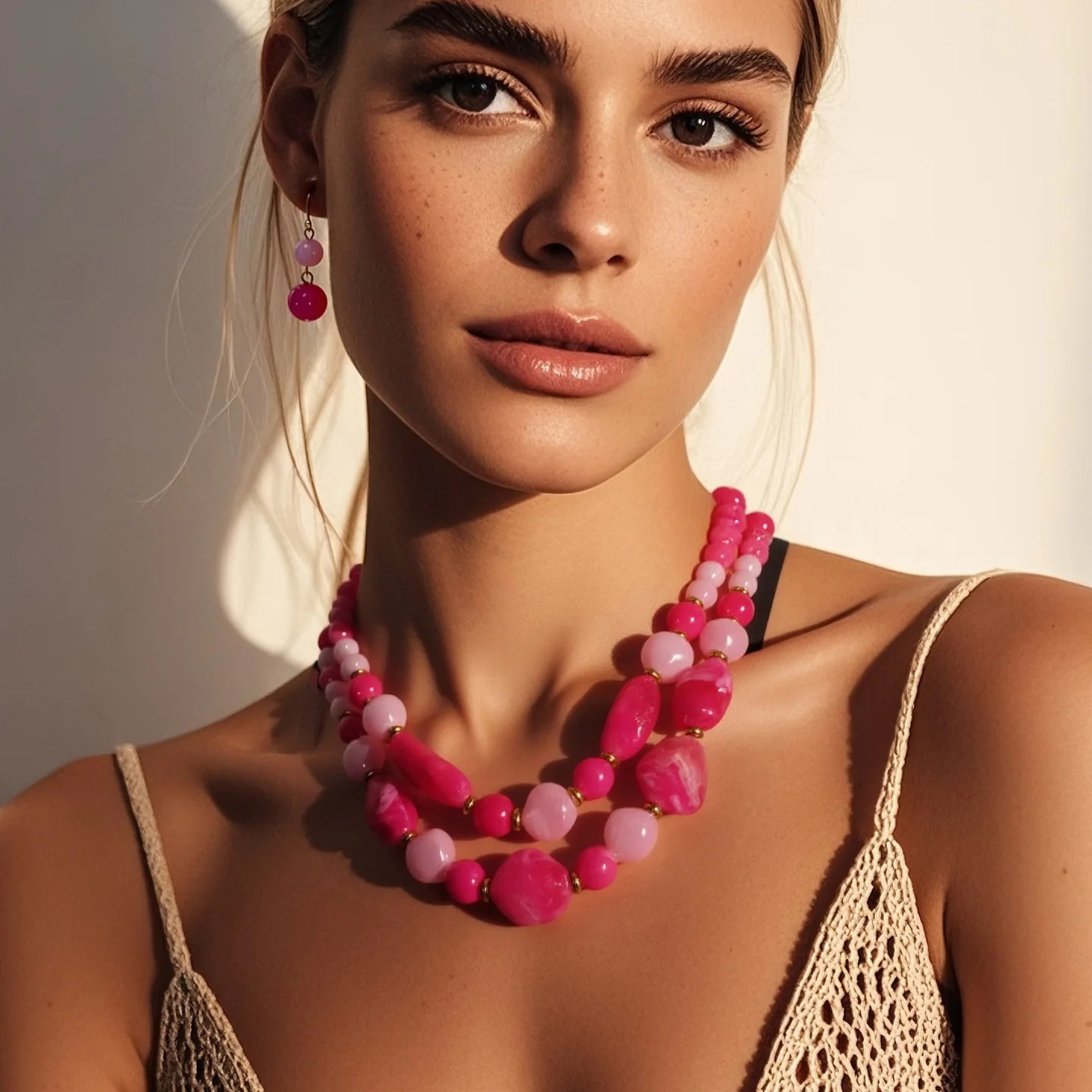 

Fashion Double-layer Resin Bead Necklace For Women Bohemia Irregular Natural Stone Necklace Vacation Party Accessory Jewelry