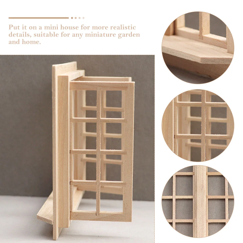 Simulation de Portes et Fenêtres, Mini Ornement de Maison, Modèle de Bricolage en Bois Non Coloré, Décoration Miniature Vierge