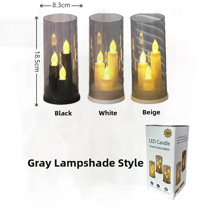 

LED Acrylic Glass Wax Three-Wick Candle Electronic Lamp Romantic Wedding Atmosphere Lighting Ornament in White Beige Gold Plated