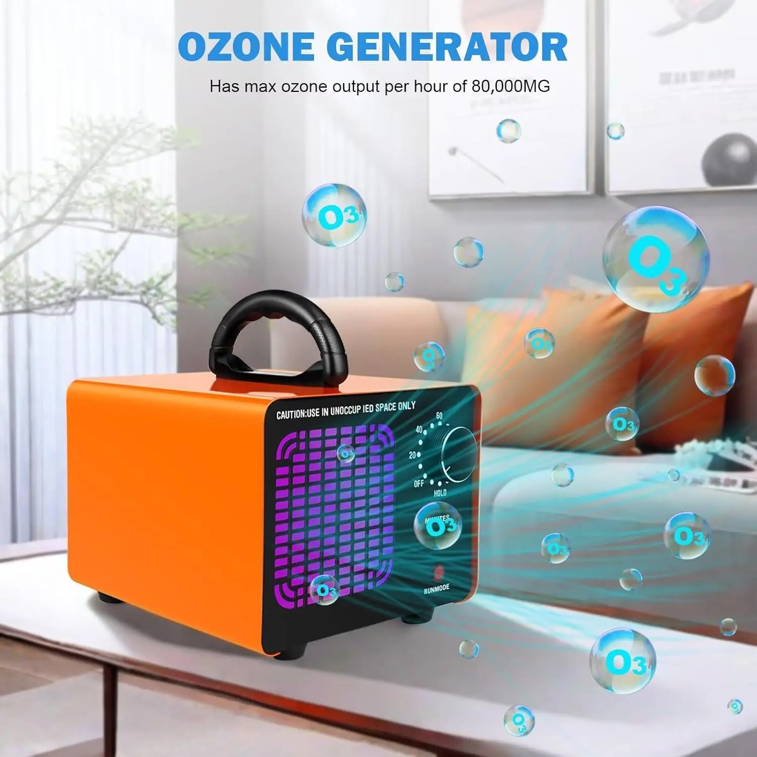 Generator 80,000mg/h,Ozone Machine Odor Removal Ozone Odor Eliminator Ozonator Air Ionizer Deodorizer for Home/Smoke/Pet Odor