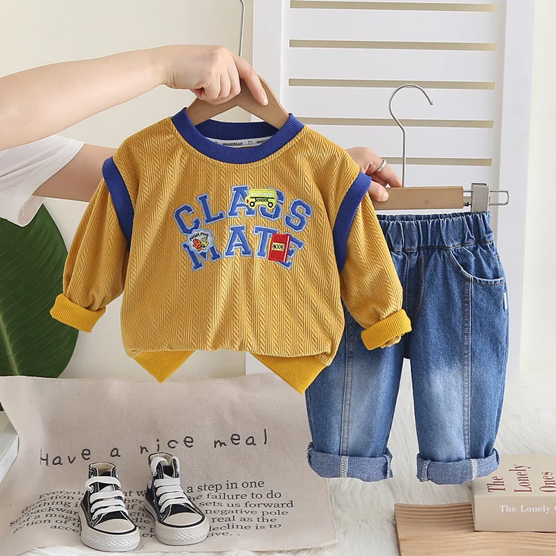 

New Autumn Fashion Baby Boys Clothes Children Girls Letter Long Sleeved T-Shirt Pants 2Pcs/Sets Infant Outfits Kids Tracksuits