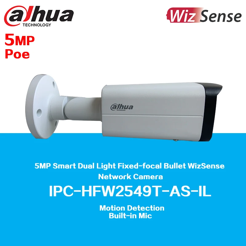 

IPC-HFW2549T-AS-IL Dahua 5MP Smart Dual Light Fixed-focal Bullet WizSense Network Camera