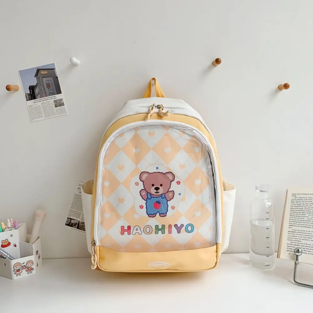 Ransel Display boneka kapasitas besar cantik ransel tampilan gaya Korea lucu transparan Itabag nilon kartun tas sekolah pelajar tampilan lencana