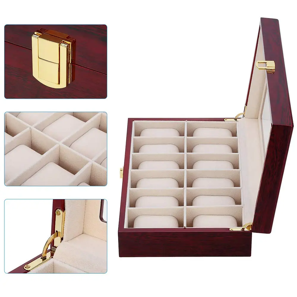Caja de Madera de Lujo para Relojes, Organizador de Relojes con 1/2/3/5/6/10/12 Compartimentos, Caja de Madera con 6 Ranuras para Relojes de Hombre y Mujer, Exhibidor de Joyas