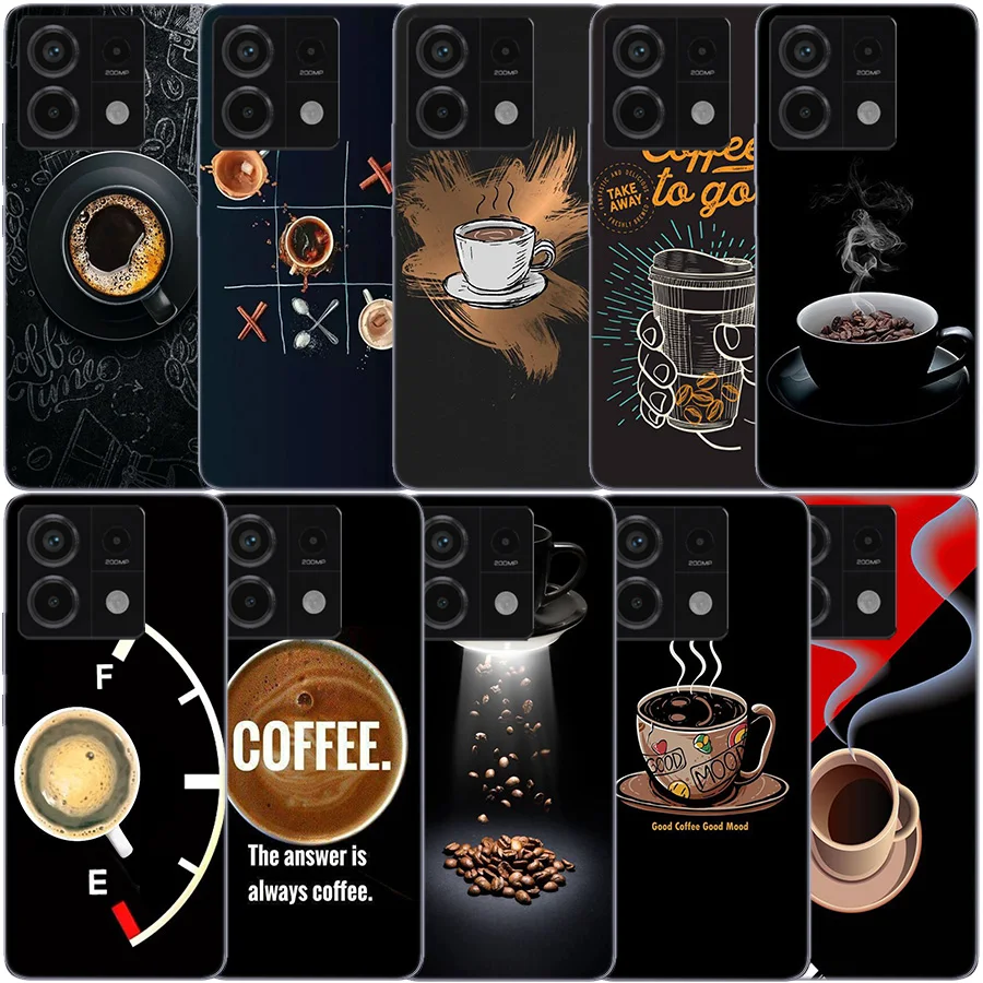 Coffee Wine Cup Clear Phone Case For Xiaomi Redmi 12 12C 10 10A 10C 9 9A 9C 9T Note 13 12 Pro + 12S TPU 8 8A 7 7A Pattern Soft F