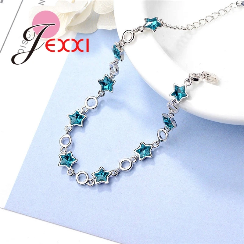 

New Attractive Blue Cubic Zirconia 925 Sterling Silver Avantgrade Romantic Female Adjustable Bracelet Jewelry Accessories