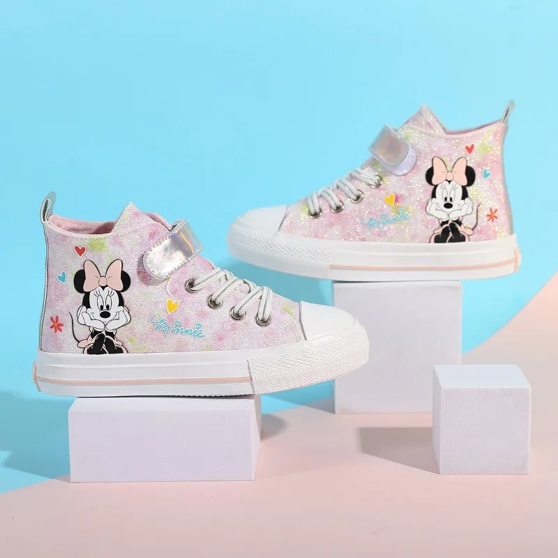 Disney Oddychające dziecięce buty skate Casual Girls Basics High Top Non Slip Cartoon Printed Casual Wygodne buty Jesień Zima