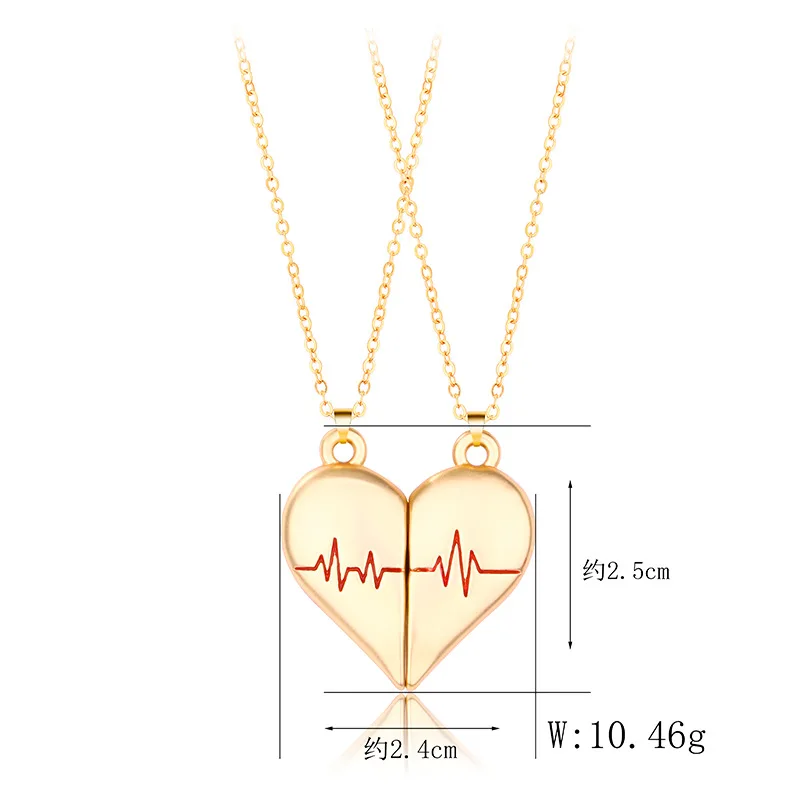 Luoluo&baby 2Pcs/Set Half Heart Two Halves Pendant Heartbeat Magnetic Heart Necklace for Woman Girl Gift