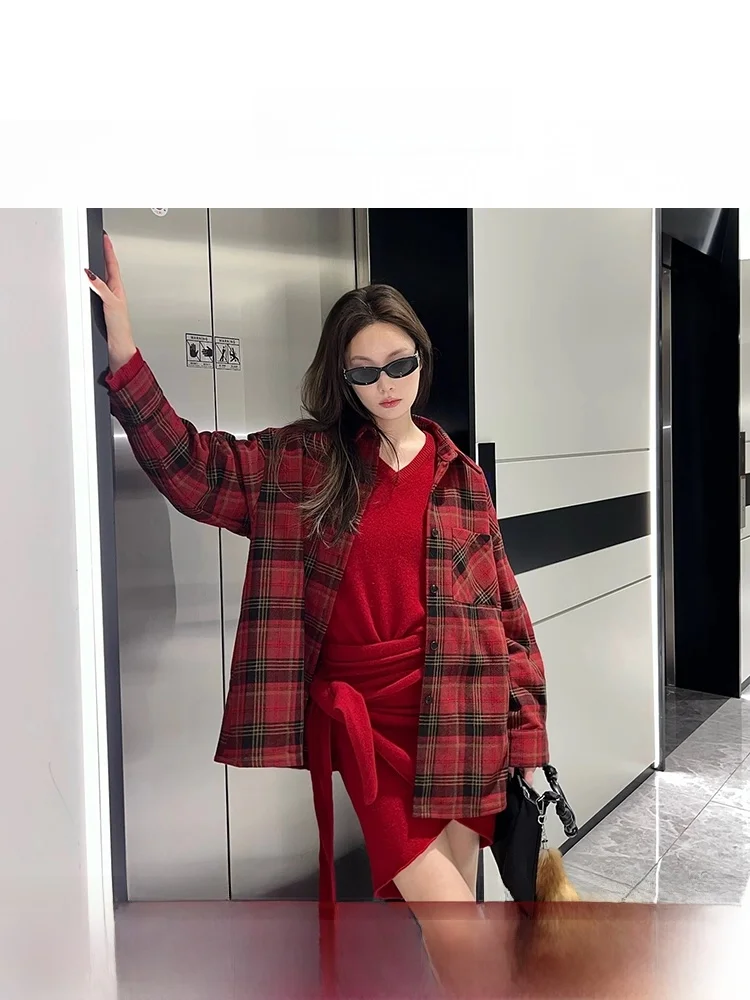 

Классическая большая красная клетчатая рубашка с длинными рукавами, женская модная рубашка в уличном стиле, свободного кроя, осень-зима, новое поступление CNWEI