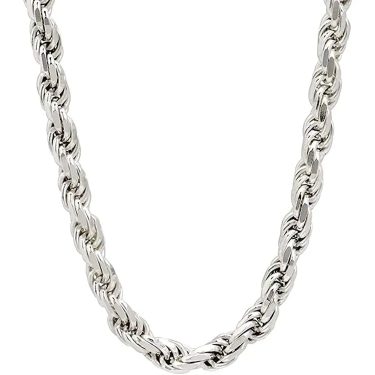 

925 Sterling Silver 6mm Solid Italian Rope Diamond Cut Twist Link Chain Necklace with Gift Box for Men & Women - Made in Italy