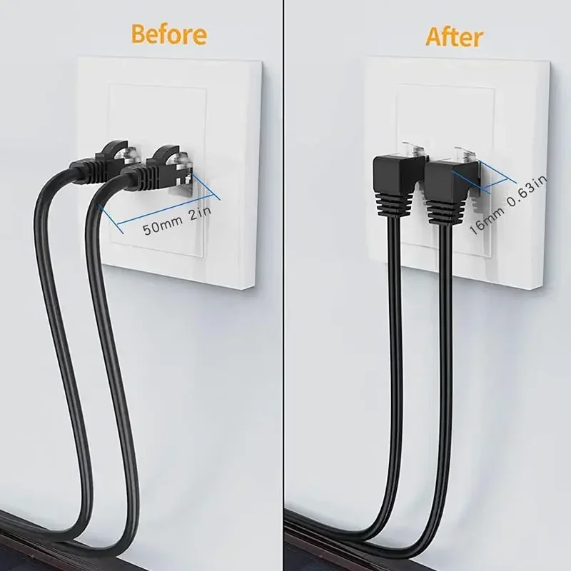 CAT6 RJ45 สาย Ethernet 90 องศามุมขวา Cat 6 ป้องกันชายหญิง Ethernet Lan เครือข่ายสายอะแดปเตอร์ 10-50 ซม.