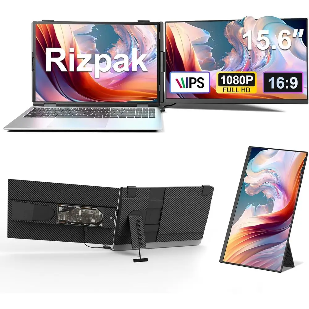 Ultra-Slim 15.6 HD 1080P Portable Monitor, Detachable Dual Screen for Travel & Remote Work, Compatible with 13-17.3 Laptops, Win