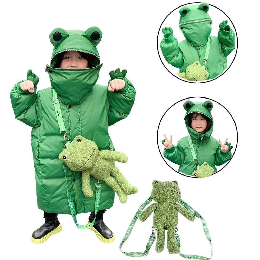 Mother Daughter Matching Clothes Winter New Frog Design Chic Parka Warm SnowCoat for Mom Son Girls Warm Long Puff Jackets 2-16Y