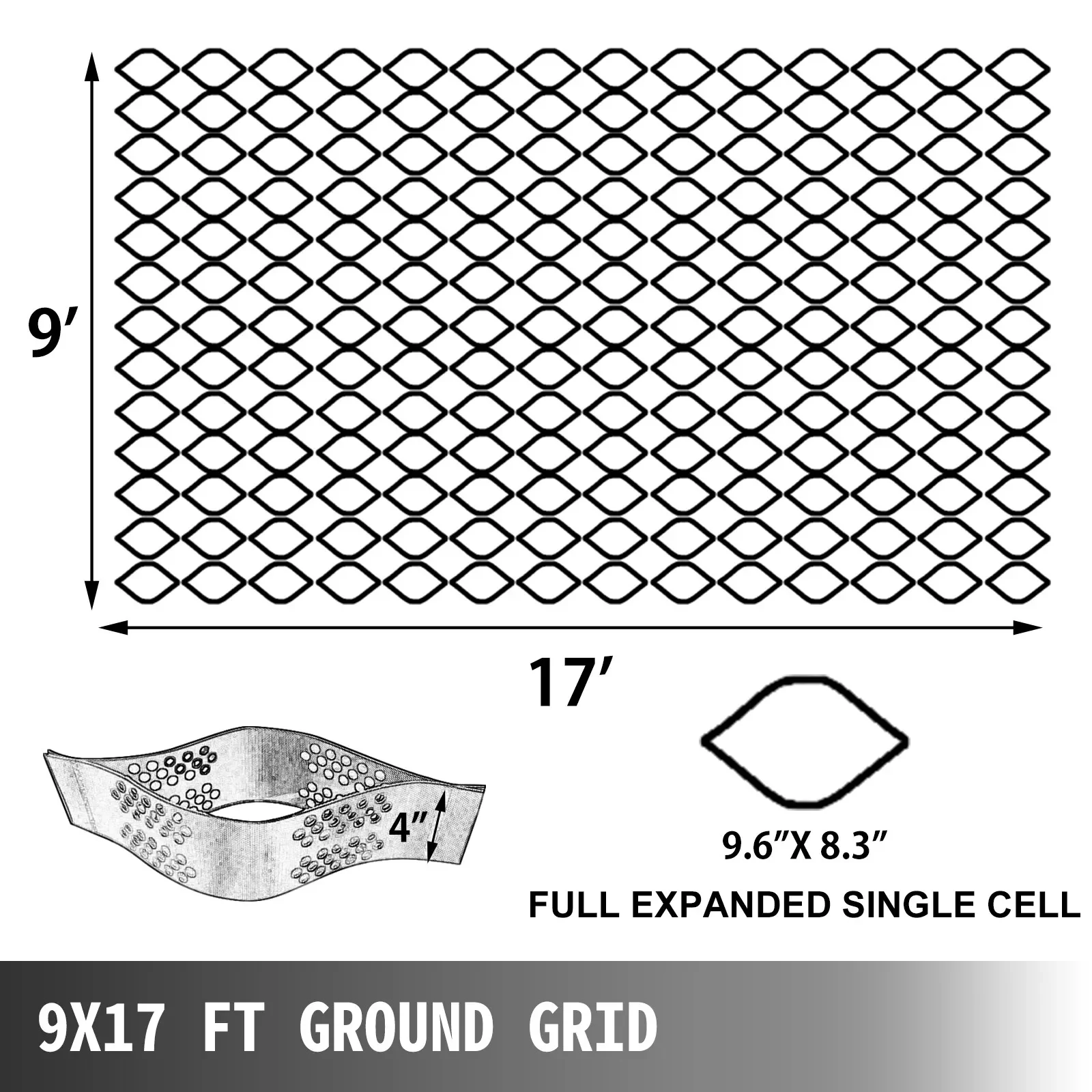 Thick HDPE Ground Grid Honeycomb Geocell Permeable Pavers Revetment Drilling, 9x17Ft Ground Grid Scalable Ground Grid Driveway