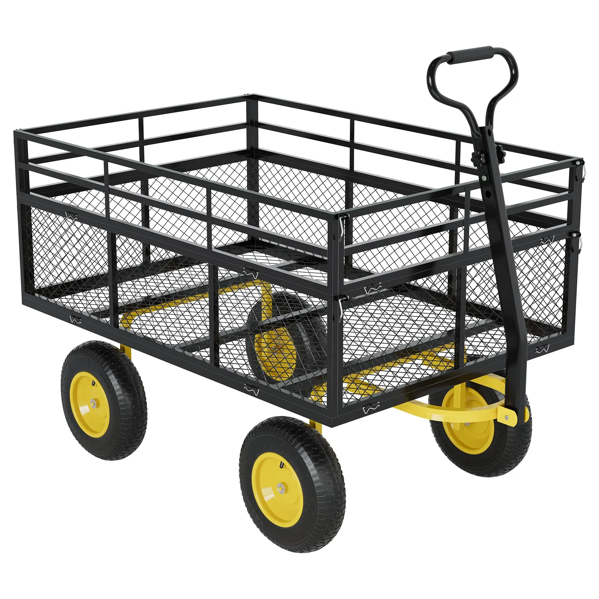 3-in-1 Heavy-Duty Steel Garden Cart, 1400 Lbs Garden Wagon, with 13 Inch All-Terrain Tires and Removable Mesh Side