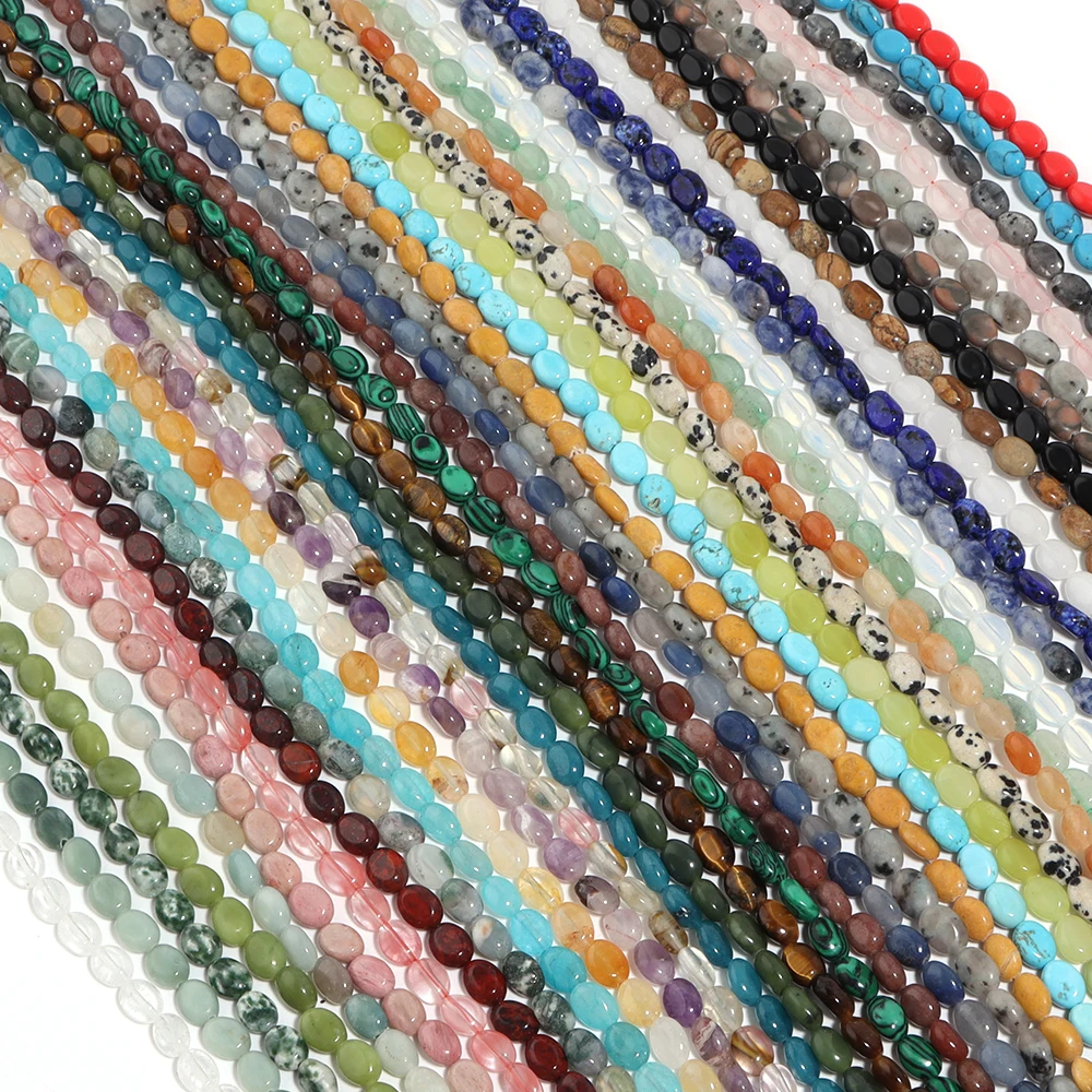 45pcs/lot 8x6mm Oval Flat Stone Beads Agate Crystal Coral Aquamarine Green Aventurine Beads For Jewelry Making DIY Accessories view 3