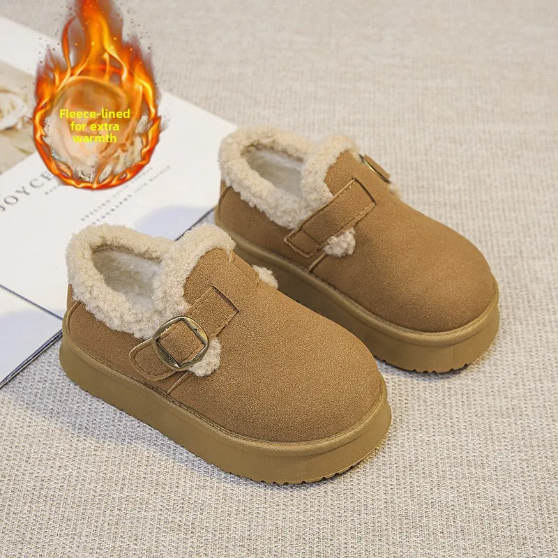 2026 Winter New Children's Cotton Shoes Thickened, Warm, Comfortable, Girls' Soft Bottom Fashion Retro Casual Shoes
