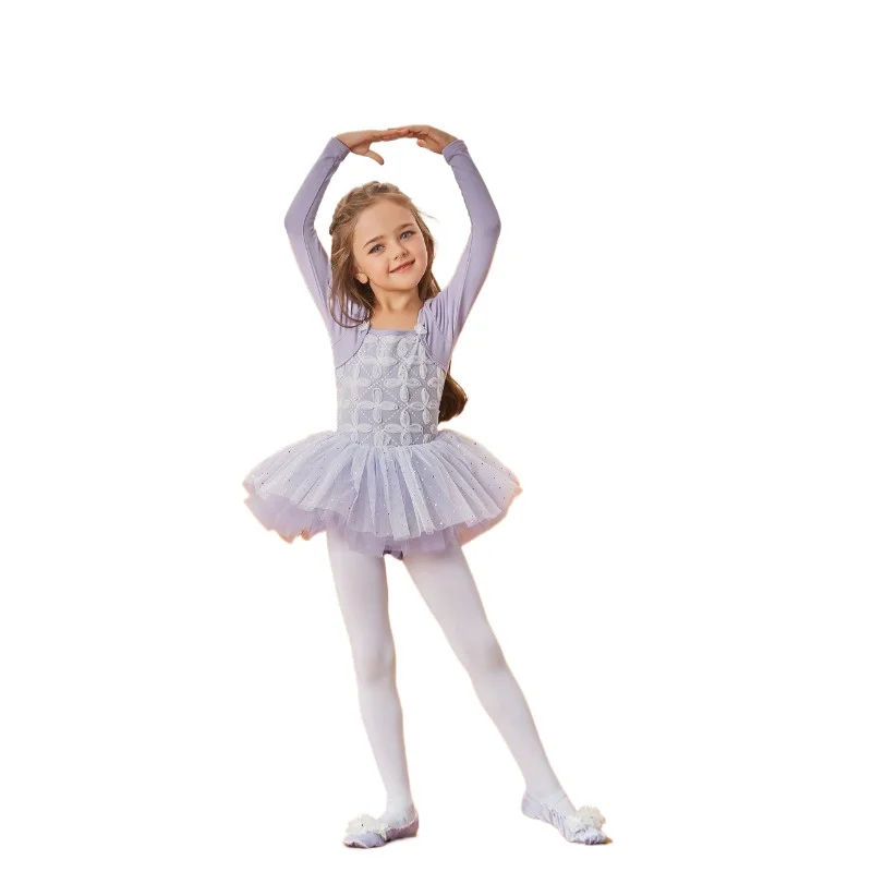 

Ballet Leotard Kids Long Sleeve Dance Ballet Dress Girls Pure Cotton Ballet Practice Costume Children's Training Skirt Kids