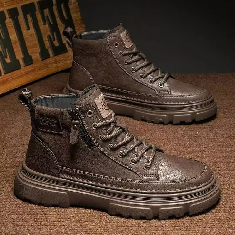 Men's Spring Autumn New Soft Sole Ankle Boots Leather Zipper Work High Non-Slip Work Shoes Casual Short Boots