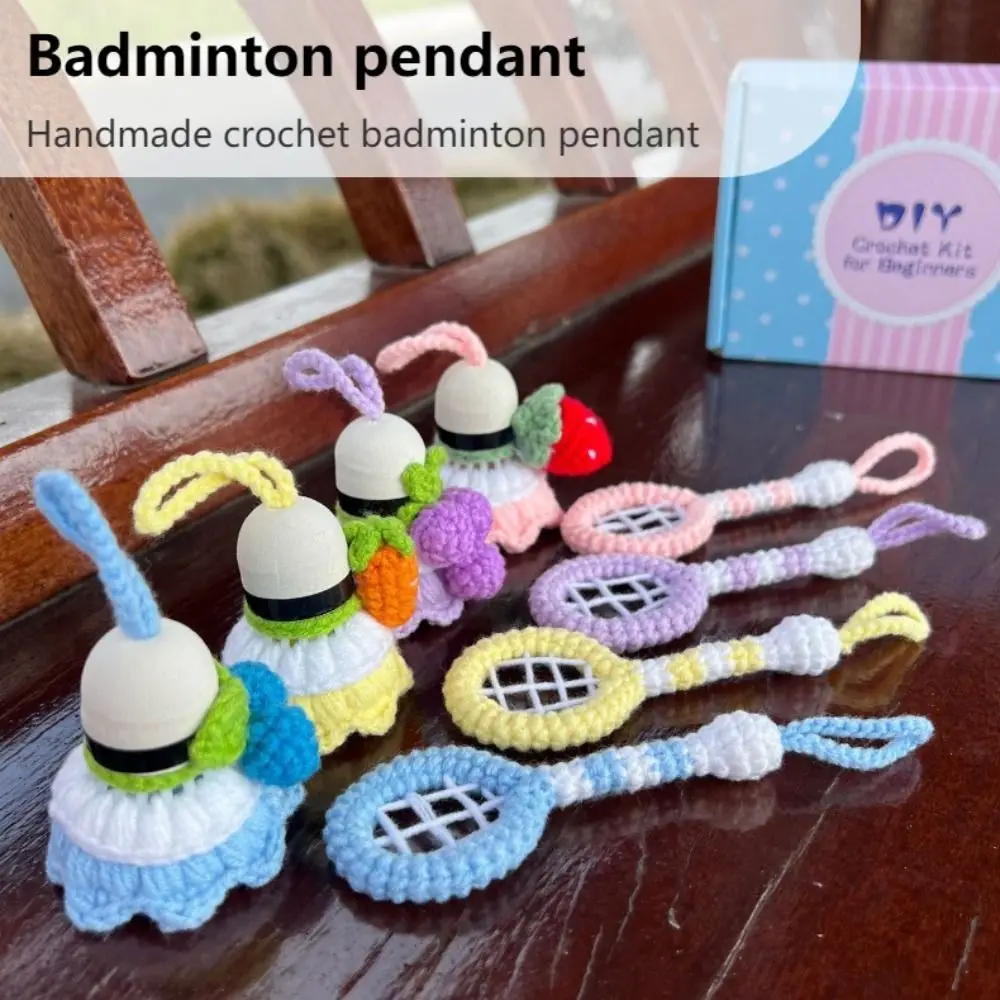 Lã fazendo crochê badminton pingente material pacote saco pendurado chaveiro de badminton feito à mão com instruções