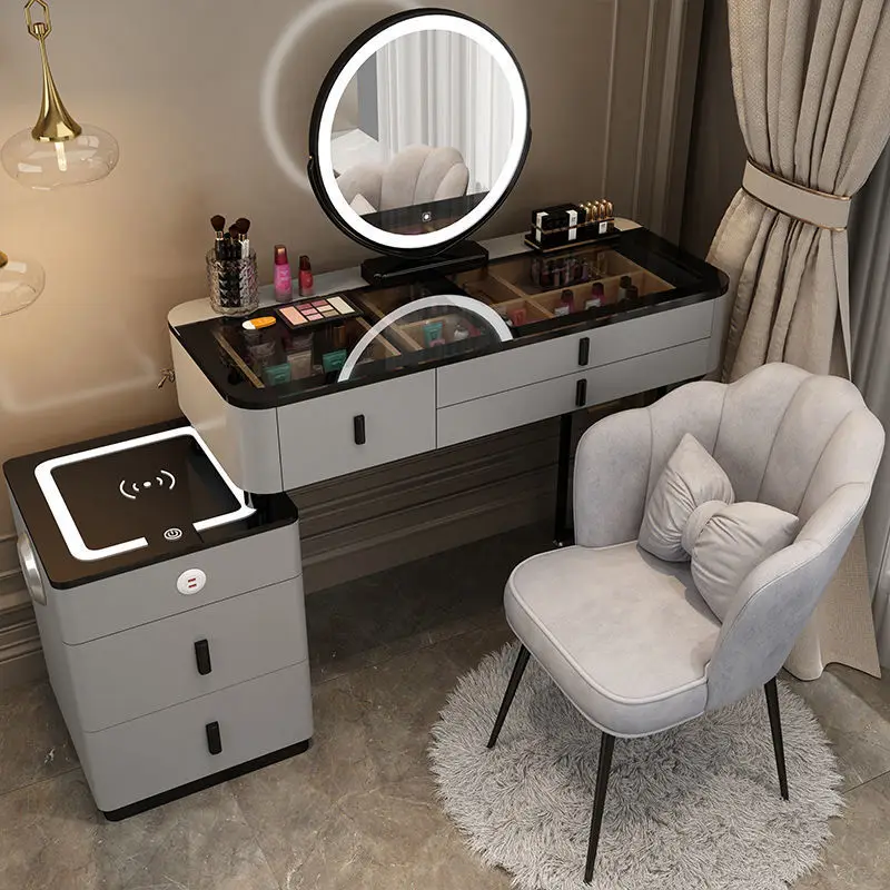 custom.Light Luxury Dressing Table Wireless Charging Nordic Modern Multi Functional Princess Makeup Desk Bedroom Use