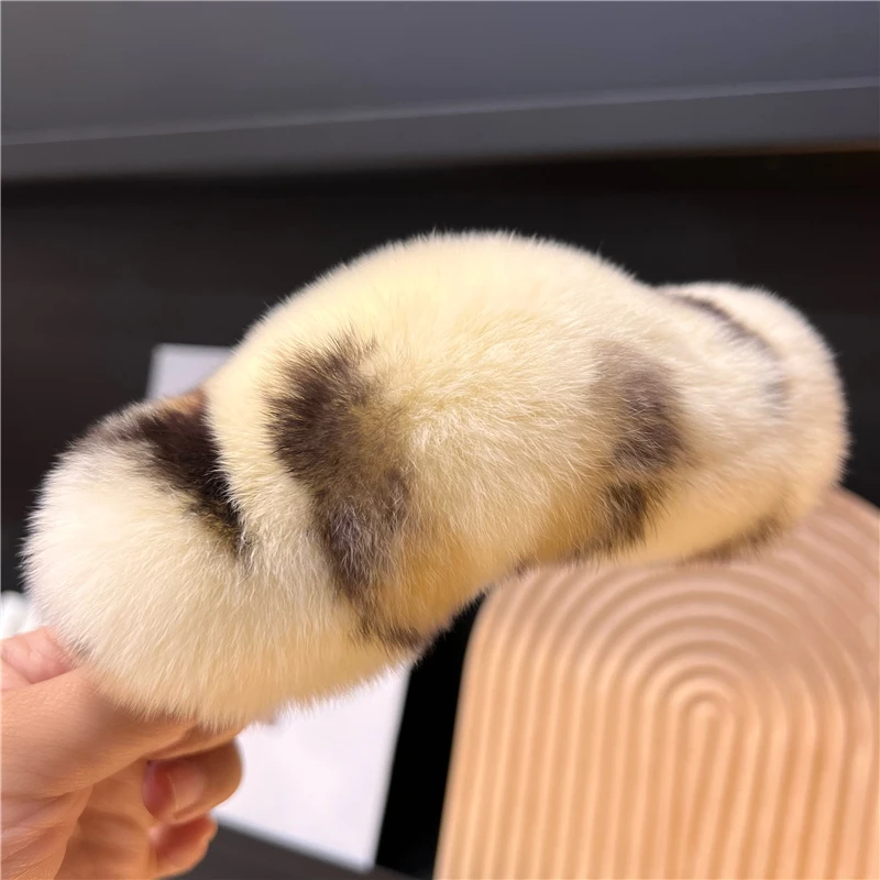 2024 Real Natural Rex Rabbit Barrettes Large Hairpin Back Temperament Clip New Cute Plush Headwear Hair Grab Hair Accessories