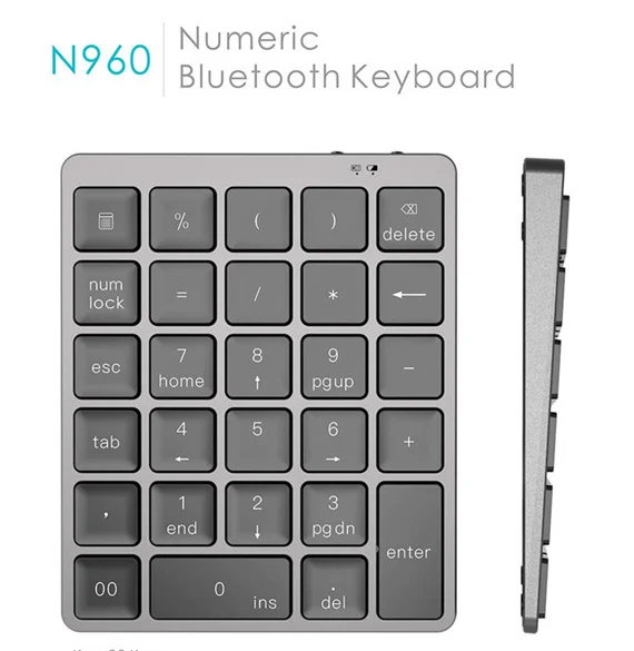 

Bluetooth Wireless Numeric Keyboard Rechargeable Keyboards 28 Keys Auminum Alloy Keyboard For Tablet Laptop And Phone