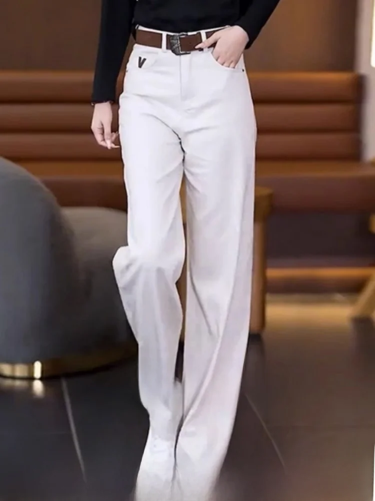 

High Waist Straight Leg Jeans Women's Spring Autumn Slim Fit Casual Wide Leg Pants Denim Casual High Waist Straight Tube Jeans