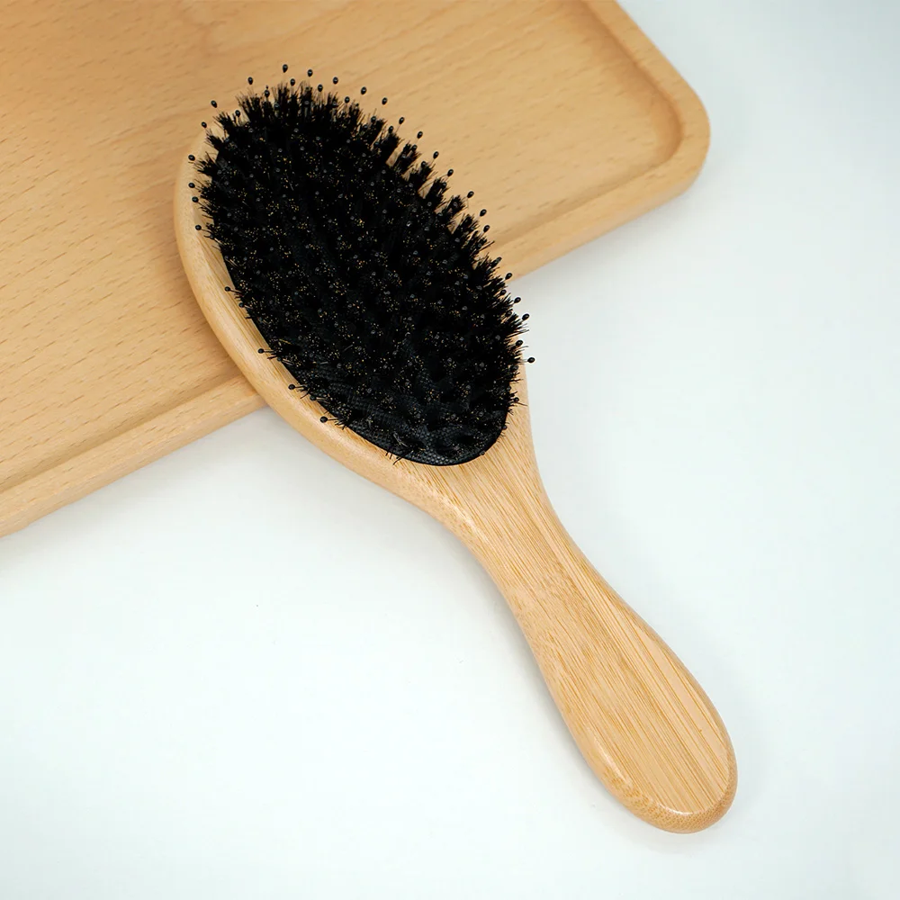 Natural Wooden Portable Detangler Haircomb Oval Air Cushion Bamboo Comb Mane & Nylon Bristle Brush Scalp Massage Combs Hair Tool