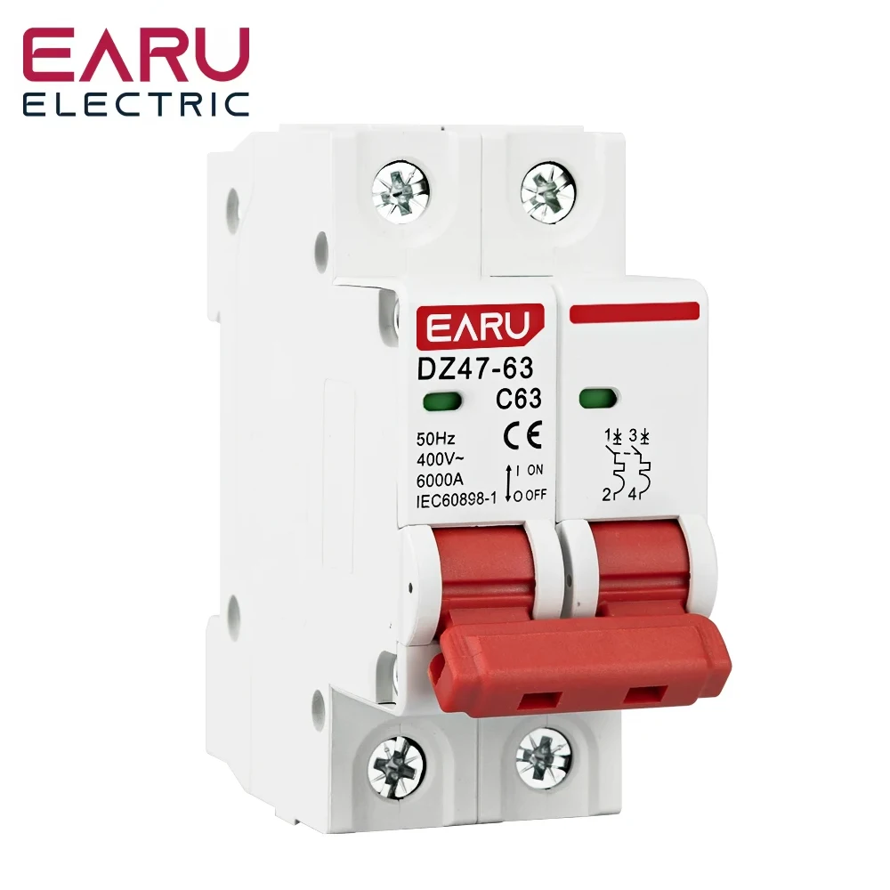EARU DZ47 DZ47-63 2P 3-63A AC 230V C Curve MCB Miniature Circuit Breaker Overload Short Circuit Protection Switch Din Rail Mount