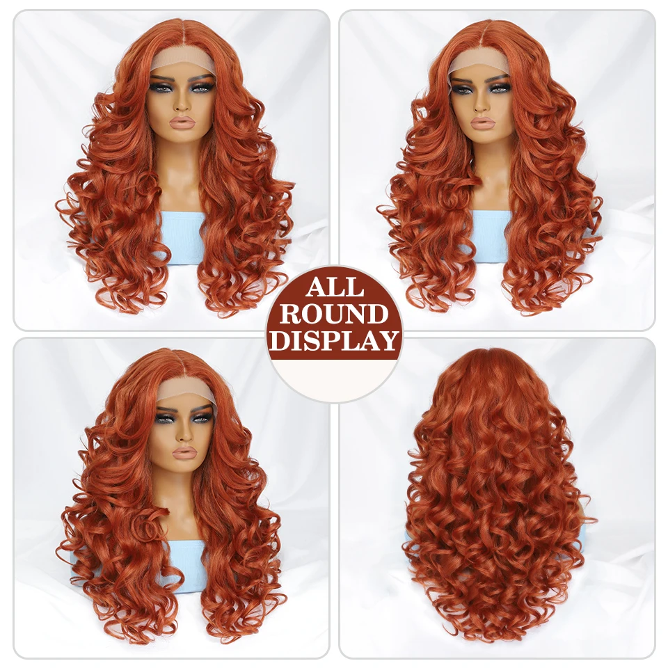 Schwarzbraune lockige Perücke, synthetische Lace-Front-Perücken für Frauen, blond, orange, weibliche Spitze-Perücke, 13 x 4,5 x 1, Cosplay-Haar, täglicher Gebrauch – Detail 12