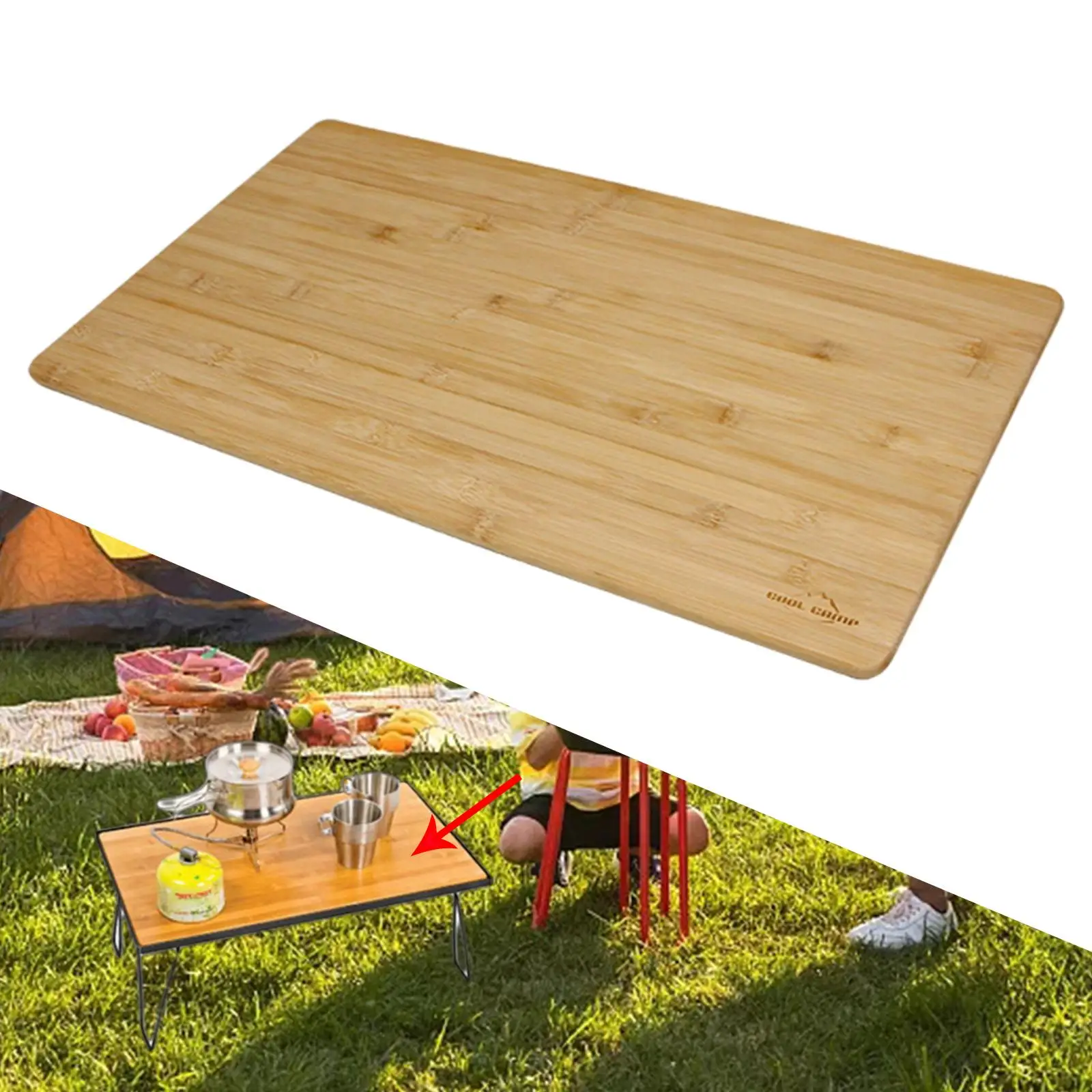 Mesa de acampamento dobrável multifuncional, cremalheira de armazenamento, placa de madeira de bambu, churrasco para mochila, piquenique, caminhadas