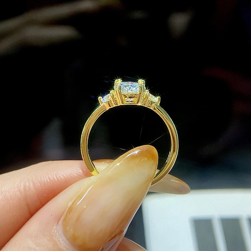 DWJ 1.2CT مويسانيتي خواتم للنساء ريال 925 فضة 18K الذهب مزدوجة مستديرة سوليتير الماس خاتم على شكل هالة مجوهرات الزفاف #3
