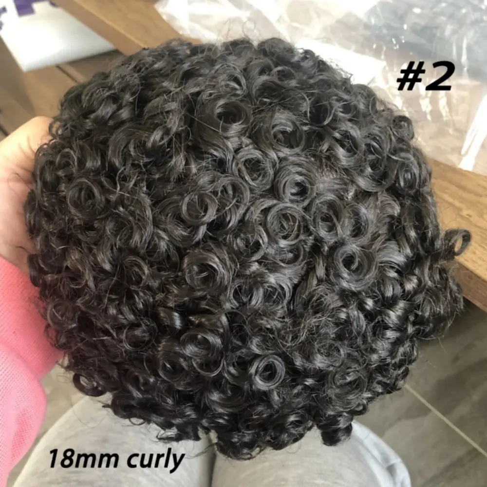 18mm Curly Wig Cool Man Human Hair Curly Toupee Super Durable Natural Hairline Mono&PU Base Man Hair Prosthesis System Capillary