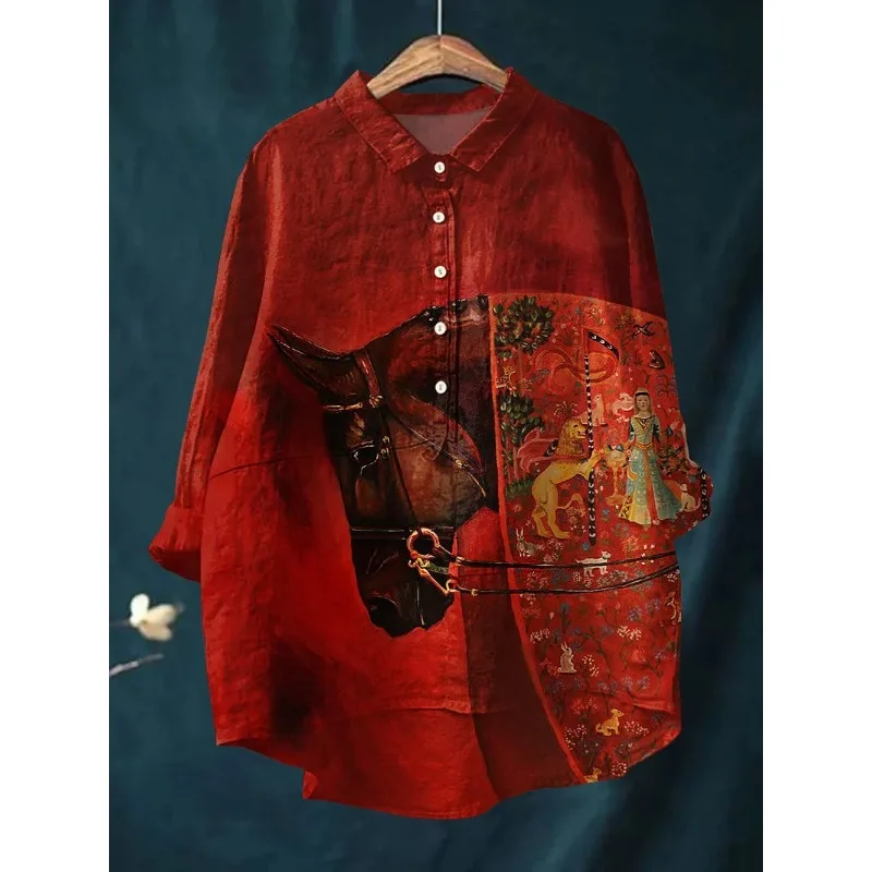 

Harajuku Wild Horse Printed Casual V Neck Shirt Retro Women Kimono Blouse Hipster Vintage Shirts Summer Cozy Tops Tops Mujer