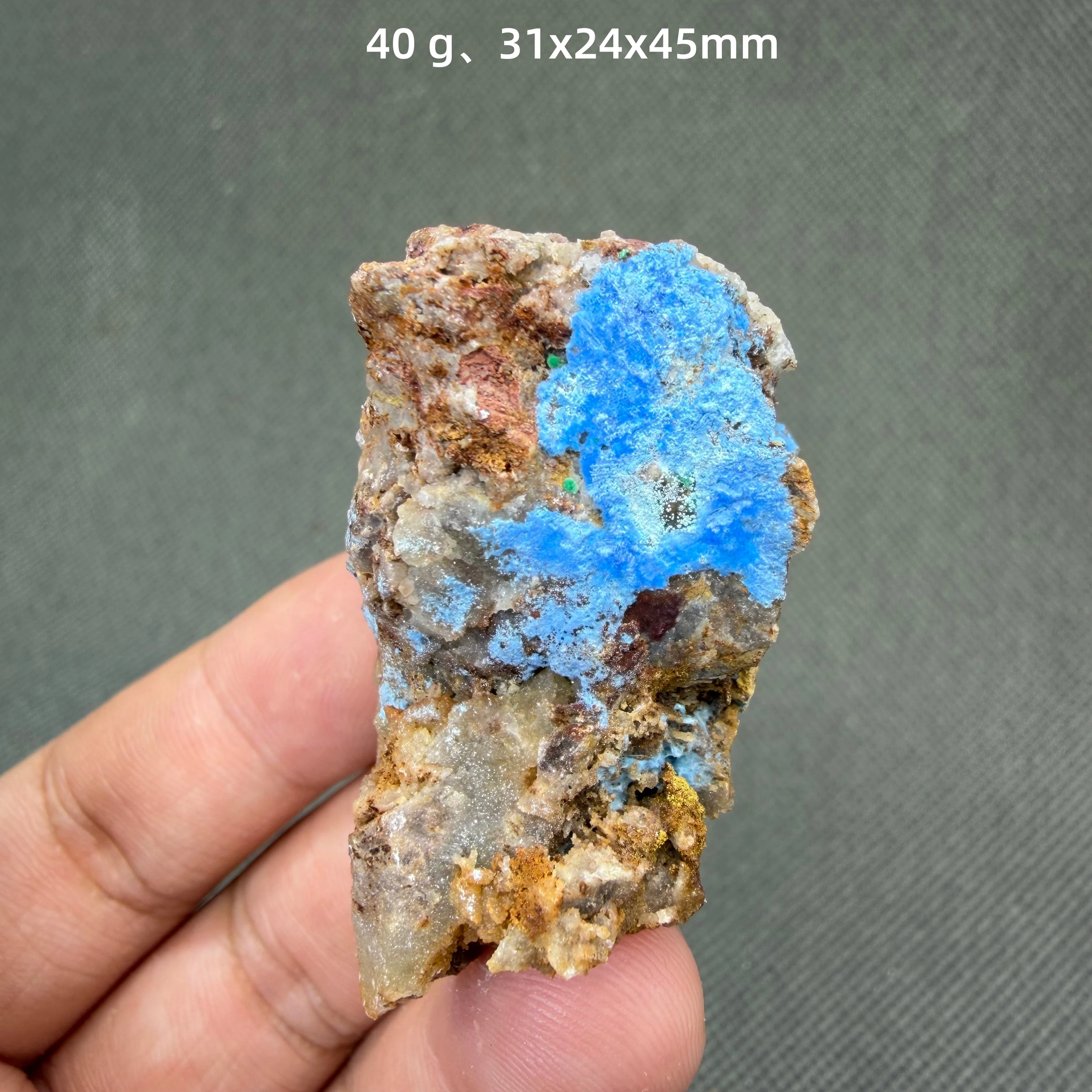 40 g Natural Cyanotrichite Crystal Cluster Velvety Blue Radial Needles Mineral Specimen Rare