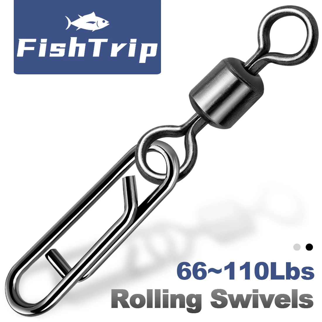 FishTrip 50Pcs Rolling Swivel Power Snap Clips Fishing Swivel Snap with Carabiner Stainless Steel Fishing Connector