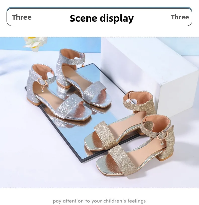 Modische Kinder-Sommersandalen mit Pailletten, einfache Mädchen-Freizeitschuhe, Prinzessinnen-Schuhe mit niedrigem Absatz, Hochzeitsschuhe, Party-Sandalen für Kinder, High-Top-Sandalen – Detail 8