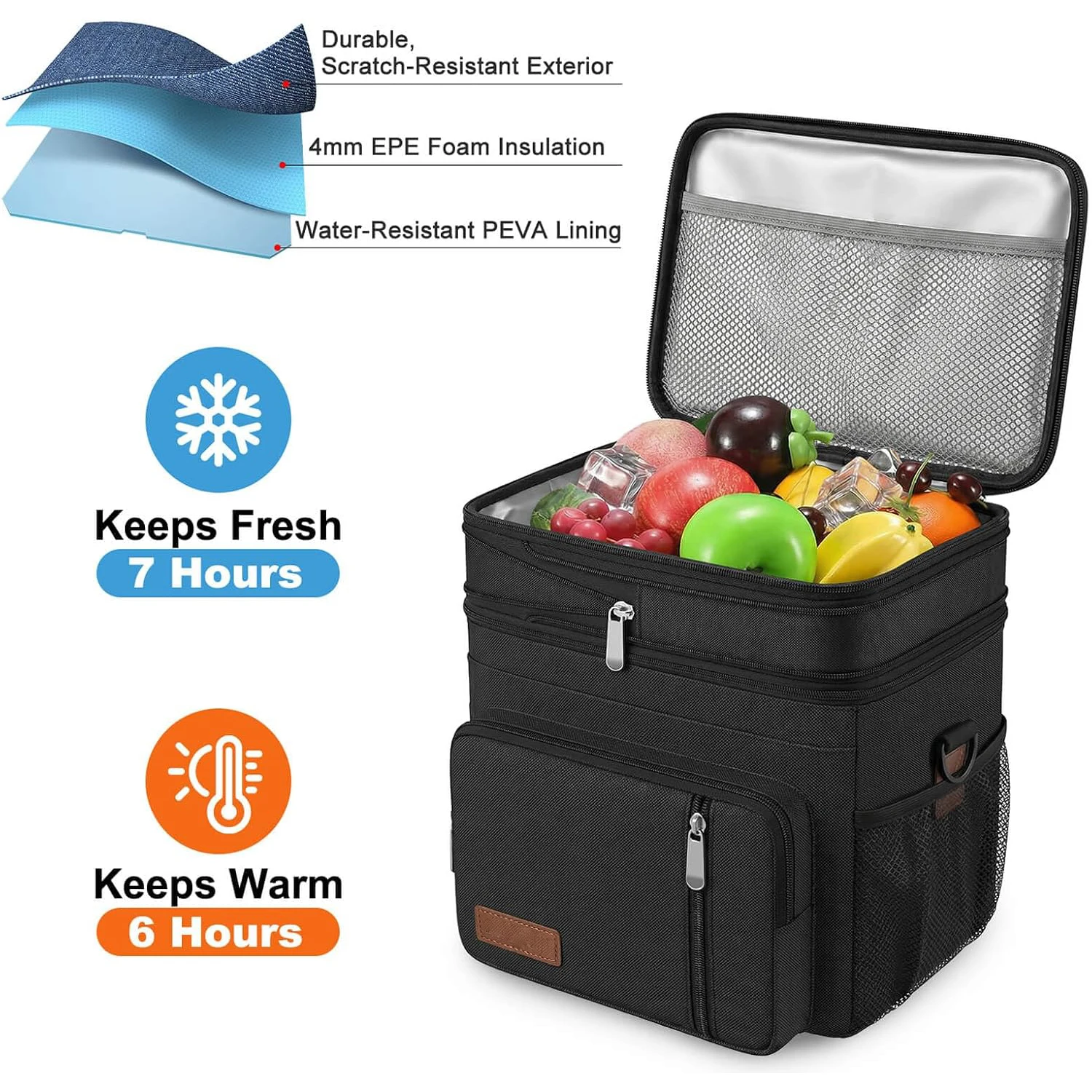 Dual-Layer Thermal Insulated Lunch Tote - Food-Safe Leakproof High-Capacity Reusable Cooler Handbag with Adjustable Shoulder