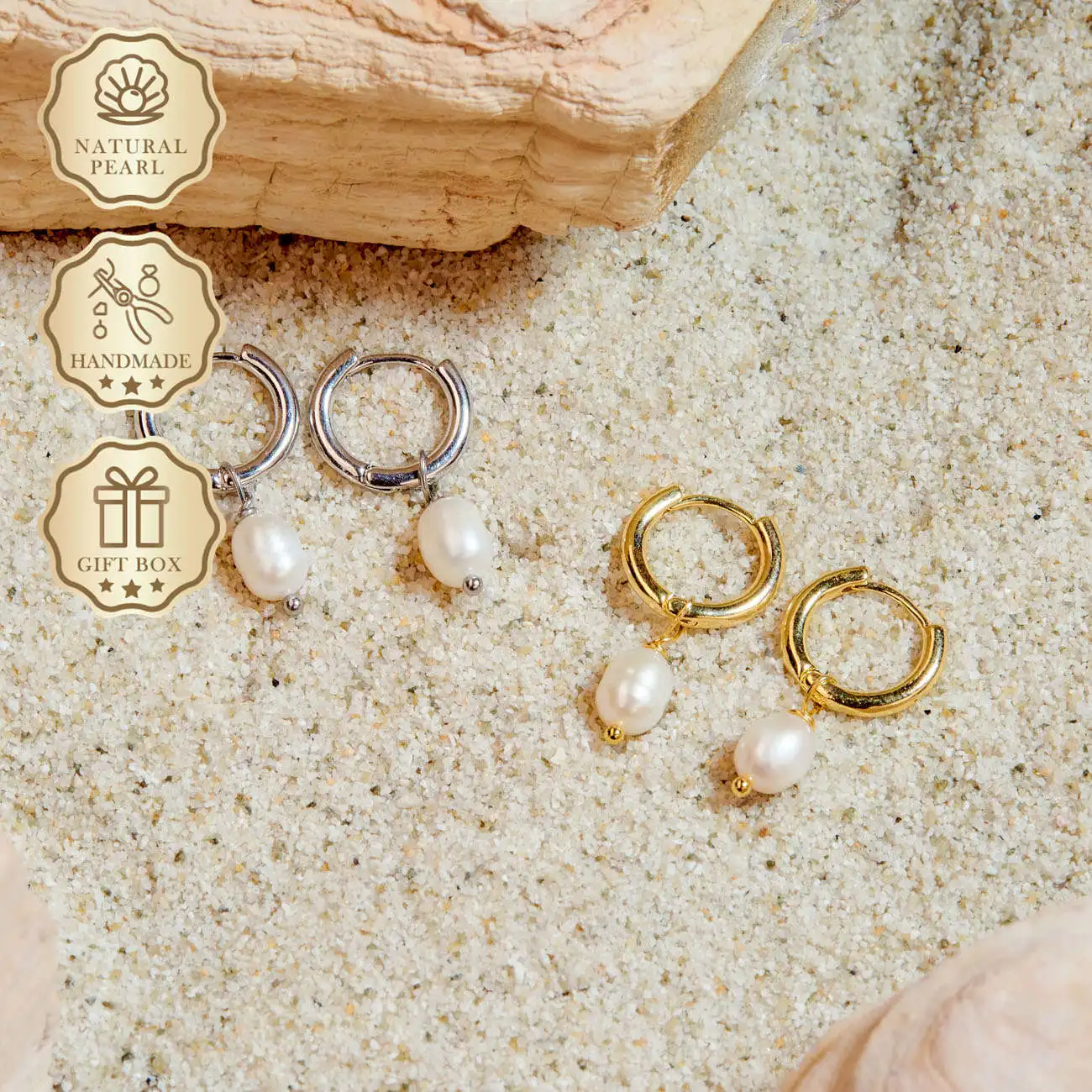 

MYSOYA White Rice Freshwater Pearl Earrings, 6–7mm Pearls in Gold & Silver, Gift Box, Perfect Birthday Gift