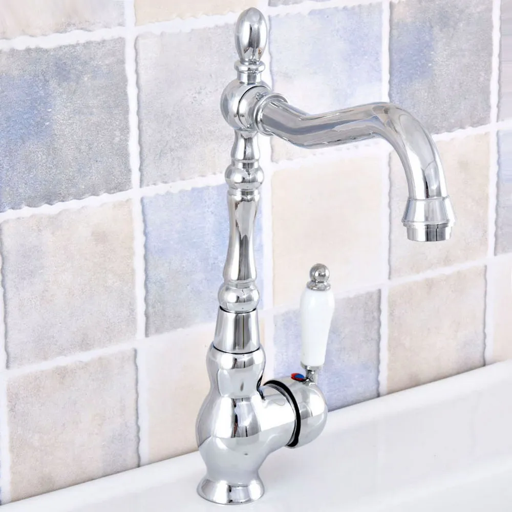 

Polished Chrome Brass Kitchen Bathroom Sink Swivel Spout Faucet Hot Cold Mixer Tap asf651