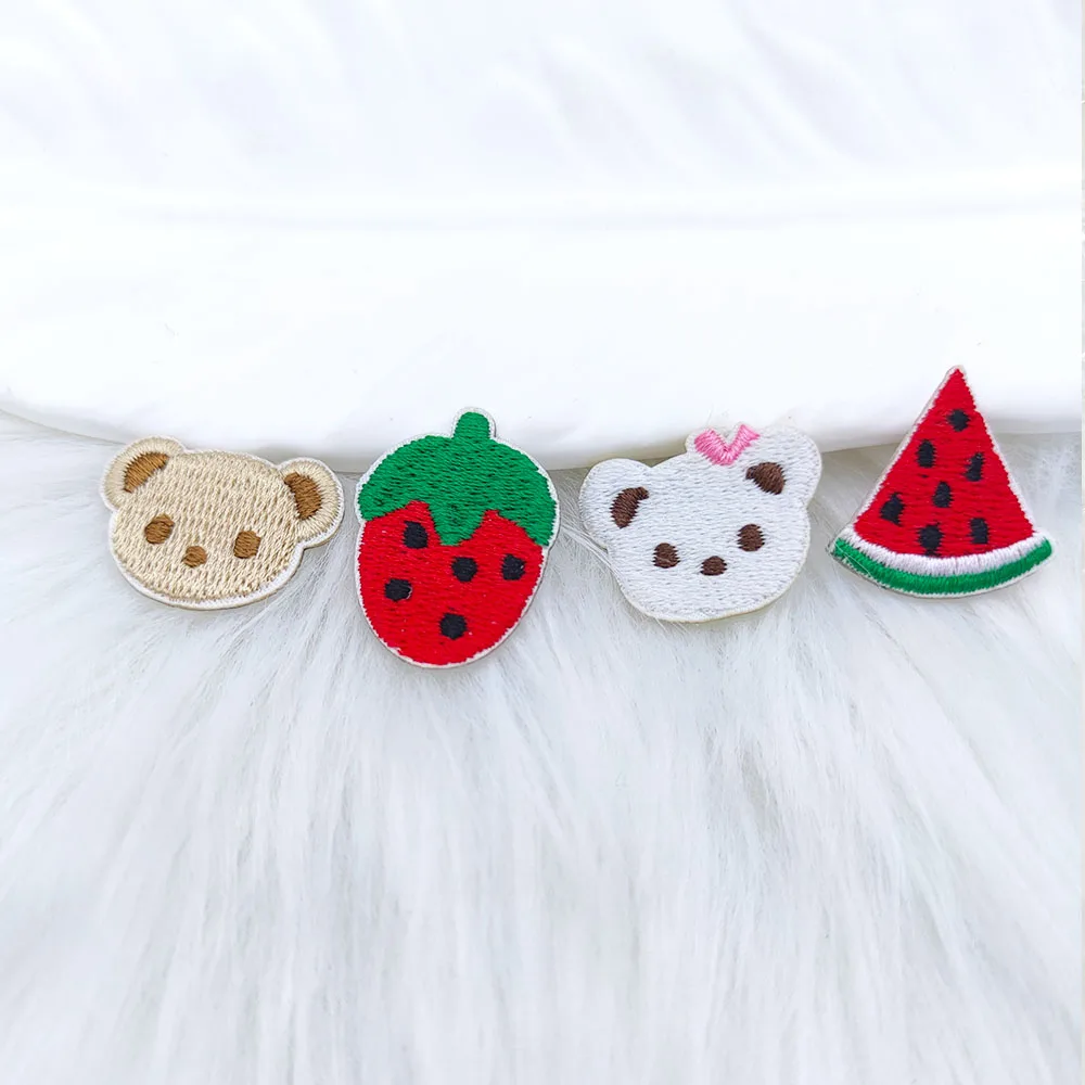 Mini Bear Strawberry Carrot Rabbit Self Adhesive Embroidery Patches Scratch Patch Decorate Mobile Phone Bags DIY Hairpin Brooch