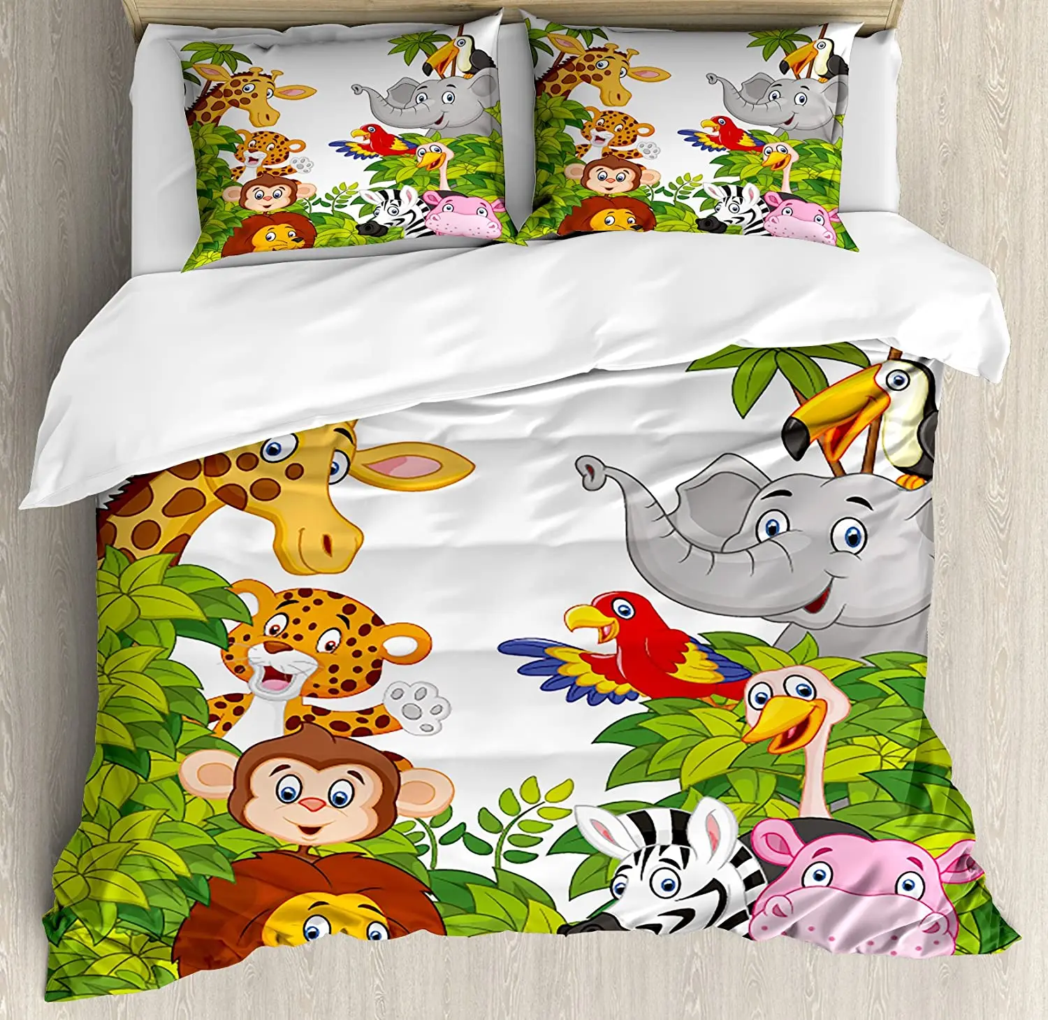 

Nursery Bedding Set For Bedroom Bed Home Cartoon Style Zoo Animals Safari Jungle Mascots Duvet Cover Quilt Cover And Pillowcase