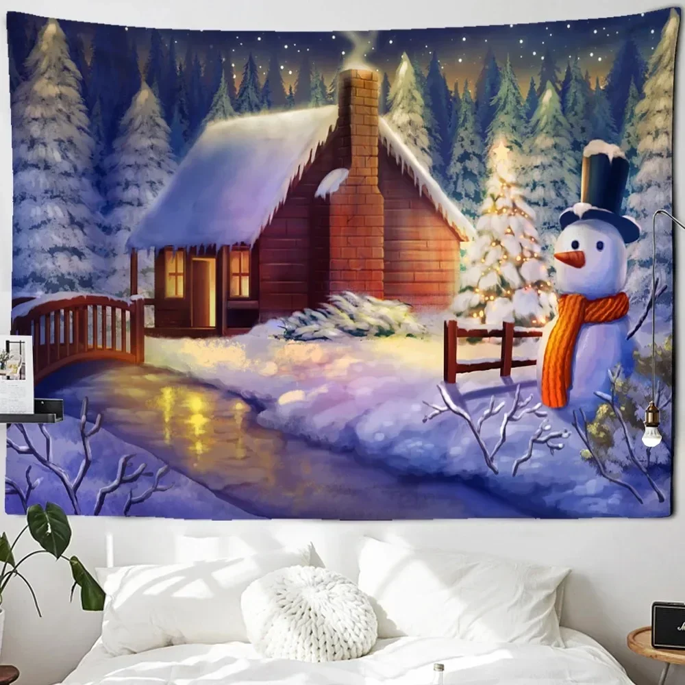 Christmas Snowman Tapestry Bedroom Living Room Home Wall Decoration